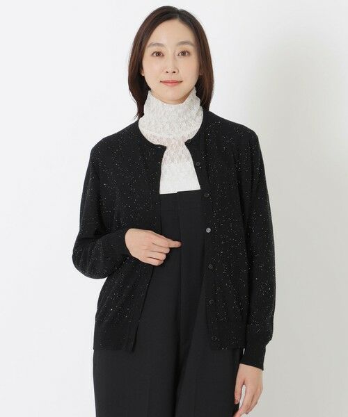 SANYO ESSENTIALS/サンヨーエッセンシャルズ ラメスパンコールカーディガン ブラック1 38 SANYO ESSENTIALS/サンヨーエッセンシャルズ ラメスパンコールカーディガン ブラック1 38