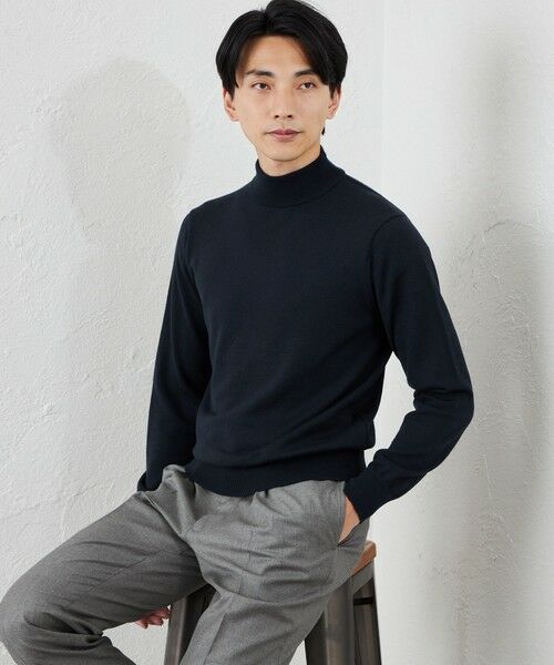 SANYO ESSENTIALS/サンヨーエッセンシャルズ 14Gメリノウールモックネック ネイビー3 50 SANYO ESSENTIALS/サンヨーエッセンシャルズ 14Gメリノウールモックネック ネイビー3 50