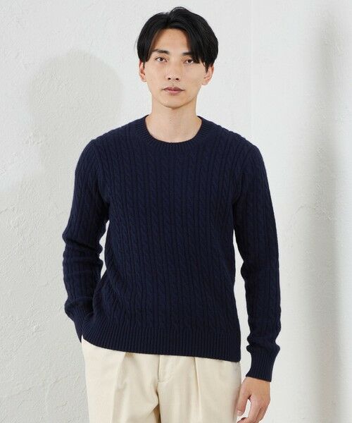 SANYO ESSENTIALS/サンヨーエッセンシャルズ カシミヤクルーネックケーブル ネイビー3 50