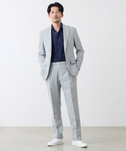 SANYO ESSENTIALS / サンヨーエッセンシャルズ ノーカラージャケット | ウール＆コットン シアーサッカージャケット | 詳細1