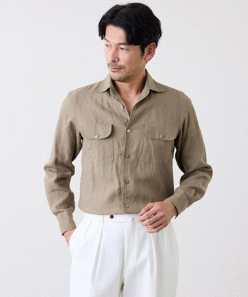 SANYO ESSENTIALS / サンヨーエッセンシャルズ シャツ・ブラウス | リネンワンピースカラーシャツ(ベージュ6)