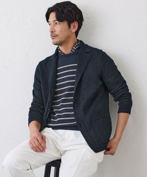 SANYO ESSENTIALS / サンヨーエッセンシャルズ ニット・セーター | 和紙ニットジャケット（ネイビー3）