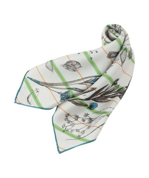 SANYO ESSENTIALS / サンヨーエッセンシャルズ マフラー・ショール・スヌード・ストール | 【manipuri】シルクスカーフ65　コラージュボタニカルフラワー（ブルー3）