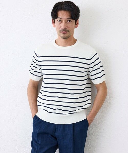 SANYO ESSENTIALS / サンヨーエッセンシャルズ ニット・セーター | ハイツイストボーダーニット（ホワイト1）