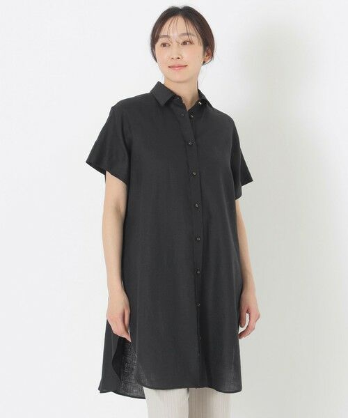 SANYO ESSENTIALS / サンヨーエッセンシャルズ シャツ・ブラウス | リネンチュニック（ブラック1）