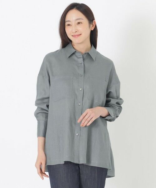 SANYO ESSENTIALS / サンヨーエッセンシャルズ シャツ・ブラウス | リネン長袖シャツ（ブルー3）