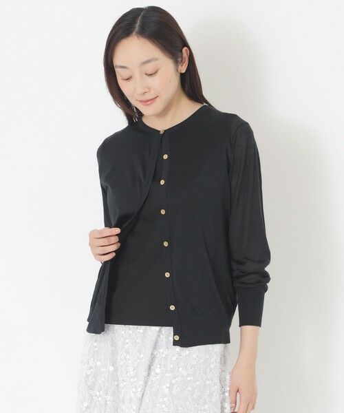 SANYO ESSENTIALS / サンヨーエッセンシャルズ ニット・セーター | シアーシルクカーディガン（ブラック1）