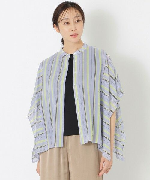 SANYO ESSENTIALS / サンヨーエッセンシャルズ シャツ・ブラウス | ランダムストライプバンドカラーブラウス（ブルー1）