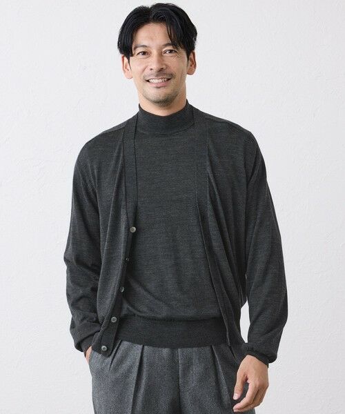 SANYO ESSENTIALS / サンヨーエッセンシャルズ ニット・セーター | メリノウールVネックカーディガン(チャコールグレー1)