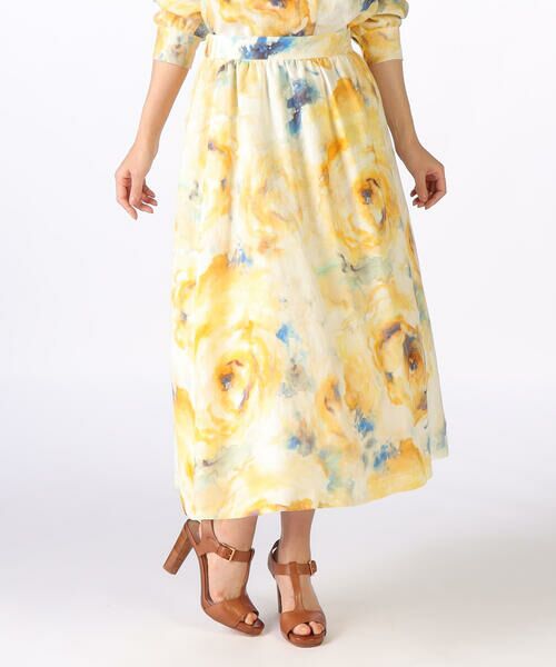 SCAPA Lサイズ / スキャパエルサイズ ミニ・ひざ丈スカート | ビンダアートフラワースカート（イエロー）