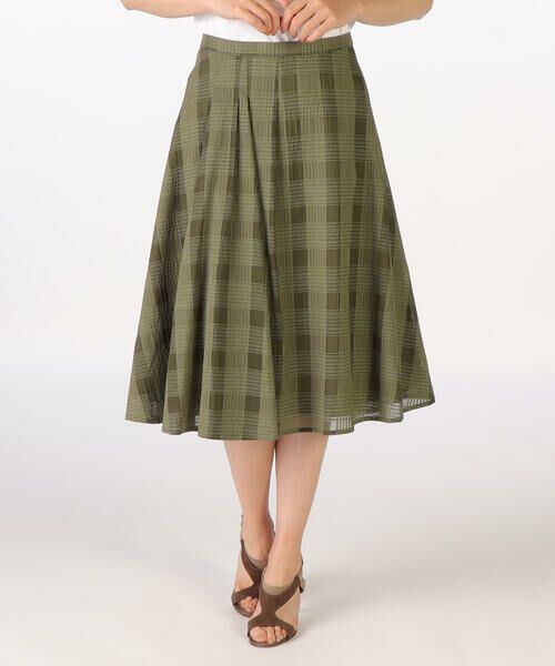 SCAPA Lサイズ / スキャパエルサイズ ミニ・ひざ丈スカート | シアーチェックスカート（モスグリーン）