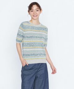 セール】 ジャカードボーダー八分袖ニット （ニット・セーター