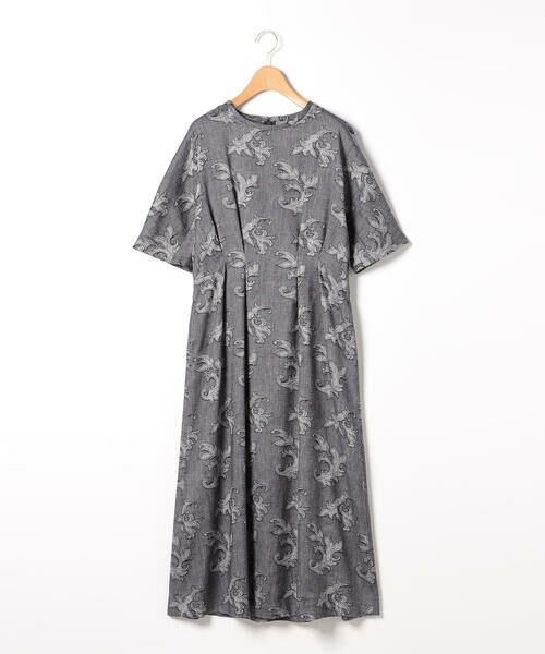 SCAPA Lサイズ / スキャパエルサイズ ドレス | リネンコットンジャカードワンピース（ネイビー）