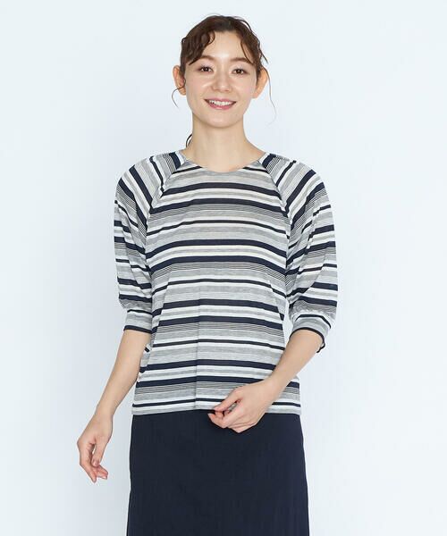 SCAPA Lサイズ / スキャパエルサイズ カットソー | トリニティボーダーラグランカットソー(ネイビー×グレー)