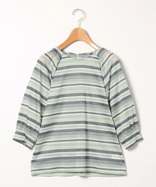 SCAPA Lサイズ / スキャパエルサイズ カットソー | トリニティボーダーラグランカットソー(ライトグリーン×グレー)