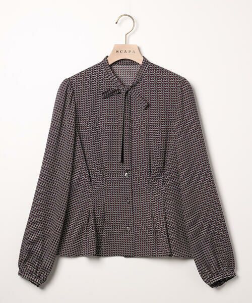 SCAPA Lサイズ / スキャパエルサイズ シャツ・ブラウス | ジオメトリック長袖ブラウス（ブラック）
