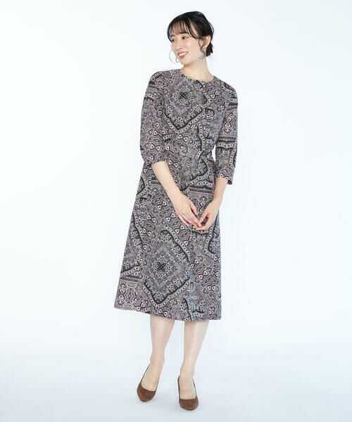 SCAPA Lサイズ / スキャパエルサイズ ドレス | ジャカードサラサ六分袖ワンピース | 詳細9