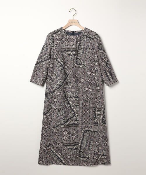 SCAPA Lサイズ / スキャパエルサイズ ドレス | ジャカードサラサ六分袖ワンピース | 詳細2