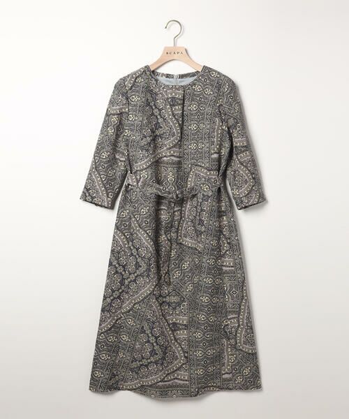 SCAPA Lサイズ / スキャパエルサイズ ドレス | ジャカードサラサ六分袖ワンピース | 詳細13