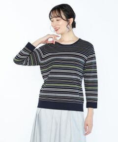 SCAPA Lサイズ / スキャパエルサイズ ニット・セーター | ジャカードボーダー八分袖ニット