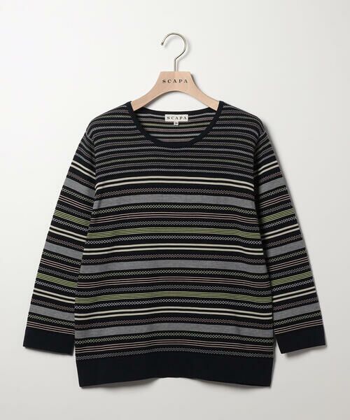 SCAPA Lサイズ / スキャパエルサイズ ニット・セーター | ジャカードボーダー八分袖ニット | 詳細4