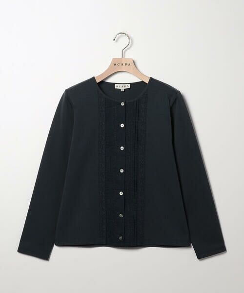 SCAPA Lサイズ/スキャパエルサイズ エンブロコンビジャージカーディガンカットソー ネイビー 44 SCAPA Lサイズ/スキャパエルサイズ エンブロコンビジャージカーディガンカットソー ネイビー 44