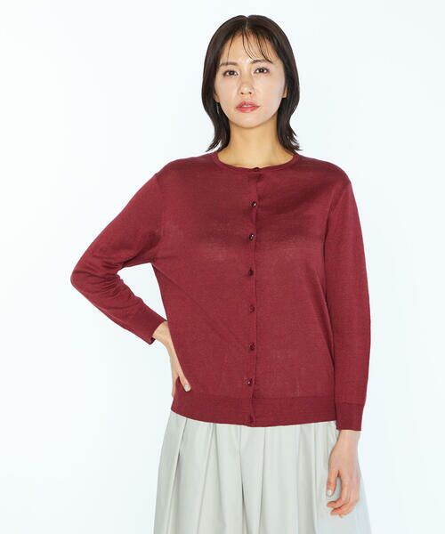 SCAPA Lサイズ/スキャパエルサイズ ハイゲージリネンニットカーディガン レッド 44 SCAPA Lサイズ/スキャパエルサイズ ハイゲージリネンニットカーディガン レッド 44