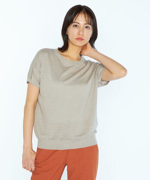 SCAPA Lサイズ / スキャパエルサイズ ニット・セーター | ハイゲージリネンニット半袖プルオーバー（ブラウン）