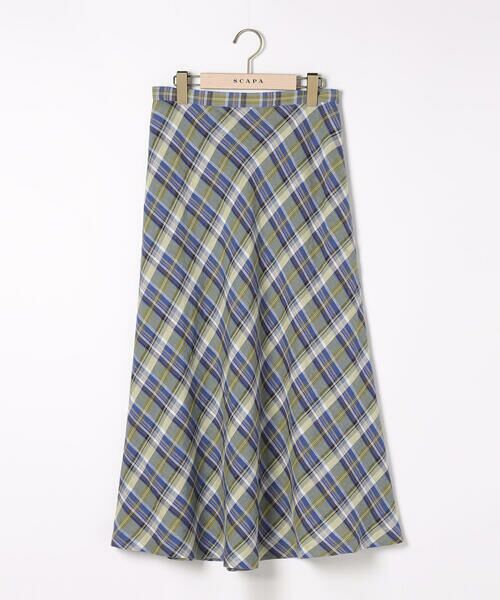 SCAPA Lサイズ / スキャパエルサイズ ミニ・ひざ丈スカート | リネンチェックスカート（ブルー）