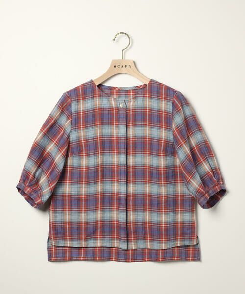 SCAPA Lサイズ / スキャパエルサイズ シャツ・ブラウス | リネンチェックブラウス（レッド）