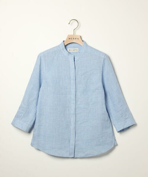 SCAPA Lサイズ / スキャパエルサイズ シャツ・ブラウス | リネンギンガム七分袖ブラウス（ライトブルー）