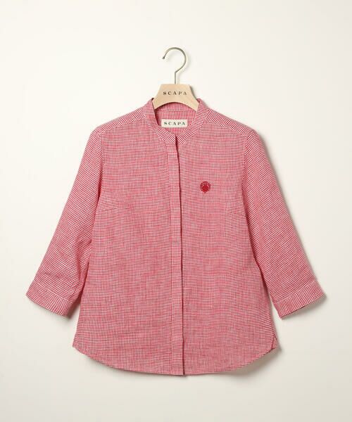 SCAPA Lサイズ / スキャパエルサイズ シャツ・ブラウス | リネンギンガム七分袖ブラウス（レッド）