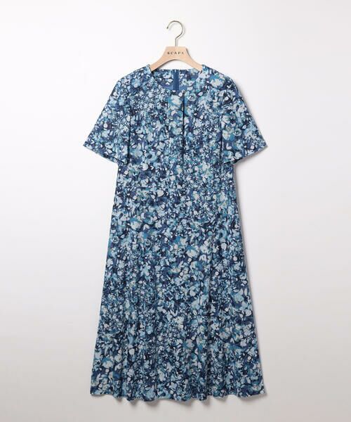 SCAPA Lサイズ / スキャパエルサイズ ドレス | ジャカードフラワーワンピース（ブルー）