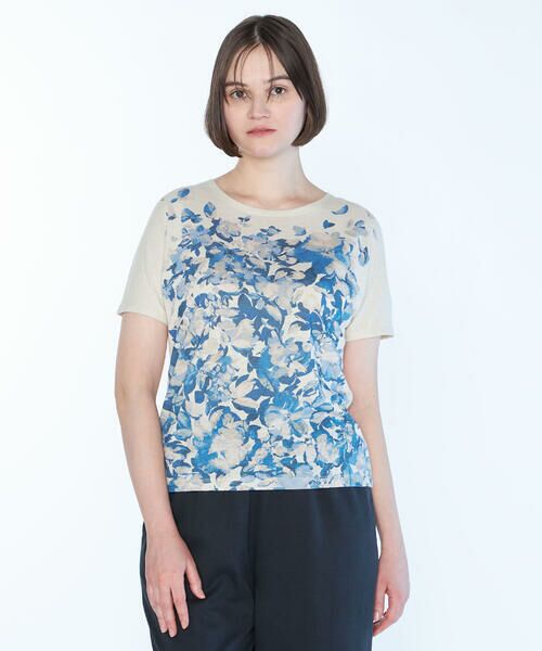 SCAPA Lサイズ / スキャパエルサイズ リノフラワージャージ半袖カットソー セール】 リノフラワージャージ半袖カットソー （カットソー