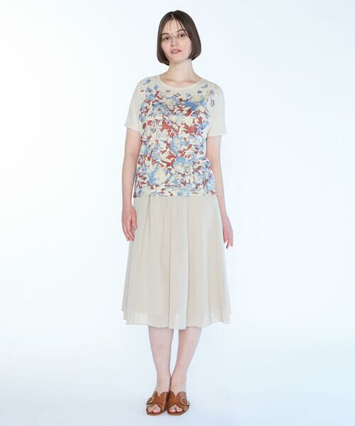 SCAPA Lサイズ / スキャパエルサイズ リノフラワージャージ半袖カットソー セール】 リノフラワージャージ半袖カットソー （カットソー