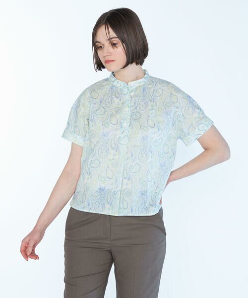 SCAPA Lサイズ/スキャパエルサイズ Liberty Printウェーブスタンド衿ブラウス グリーン 42 SCAPA Lサイズ/スキャパエルサイズ Liberty Printウェーブスタンド衿ブラウス グリーン 42