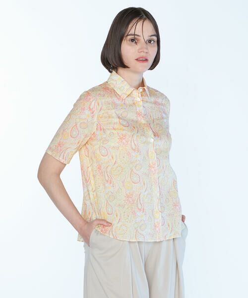 SCAPA Lサイズ/スキャパエルサイズ Liberty Printウェーブシャツ衿ラウス イエロー 42 SCAPA Lサイズ/スキャパエルサイズ Liberty Printウェーブシャツ衿ラウス イエロー 42