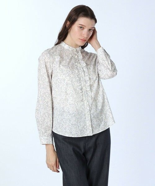 SCAPA Lサイズ/スキャパエルサイズ サラサリーフプリントフリルブラウス ホワイト 44