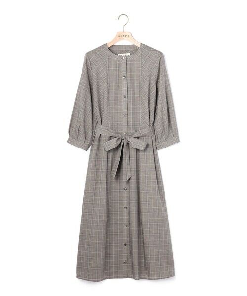 SCAPA Lサイズ / スキャパエルサイズ ドレス | ライトグレンチェックワンピース(ブラウン)