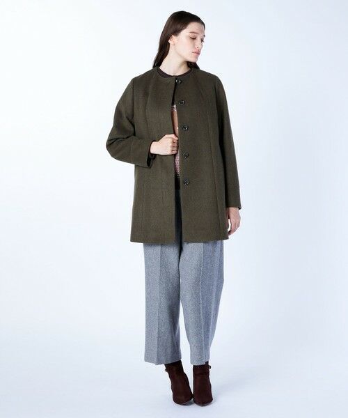SCAPA Lサイズ / スキャパエルサイズ トレンチコート | ウールビーバーノーカラーコート(モスグリーン)