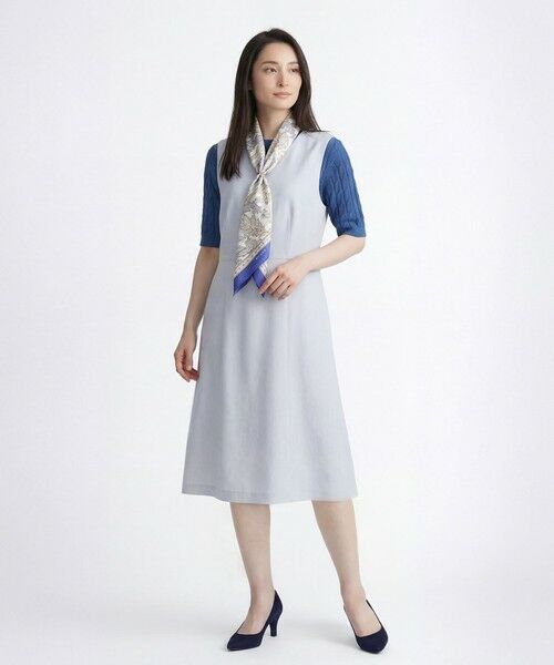 SCAPA Lサイズ / スキャパエルサイズ ドレス | リノコットンヘリンボンワンピース（ライトブルー）