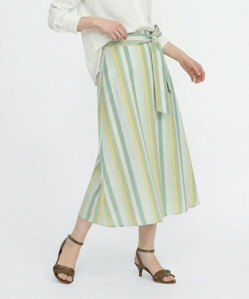 SCAPA Lサイズ / スキャパエルサイズ ミニ・ひざ丈スカート | スタイリッシュストライプスカート(グリーン)