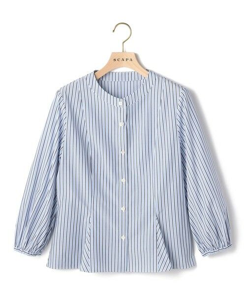 SCAPA Lサイズ / スキャパエルサイズ シャツ・ブラウス | トリニティストライプブラウス(ライトブルー)