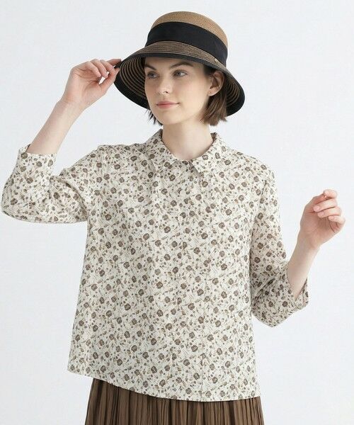 SCAPA Lサイズ / スキャパエルサイズ カットソー | フラワージャージ衿付きカットソー（ダークブラウン）