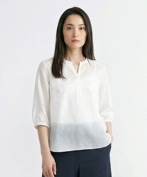 SCAPA Lサイズ / スキャパエルサイズ シャツ・ブラウス | リノエンブロイダリー5分袖ブラウス（ホワイト）