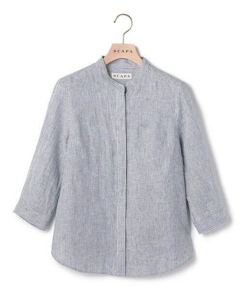 SCAPA Lサイズ / スキャパエルサイズ シャツ・ブラウス | リノストライプスタンドカラーブラウス（ネイビー）