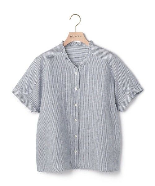 SCAPA Lサイズ / スキャパエルサイズ シャツ・ブラウス | リノストライプフリルカラーブラウス（ネイビー）