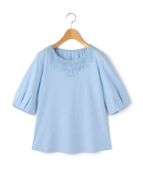 SCAPA Lサイズ / スキャパエルサイズ カットソー | エンブロジャージパフスリーフカットソー（ライトブルー）
