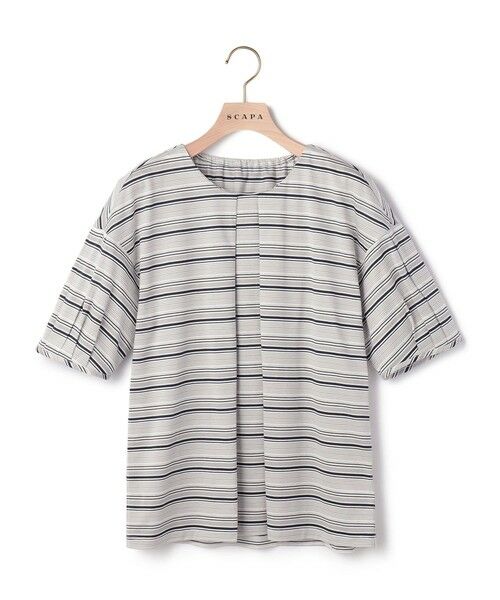 SCAPA Lサイズ / スキャパエルサイズ カットソー | ラメボーダーパフスリーフカットソー（グレー）