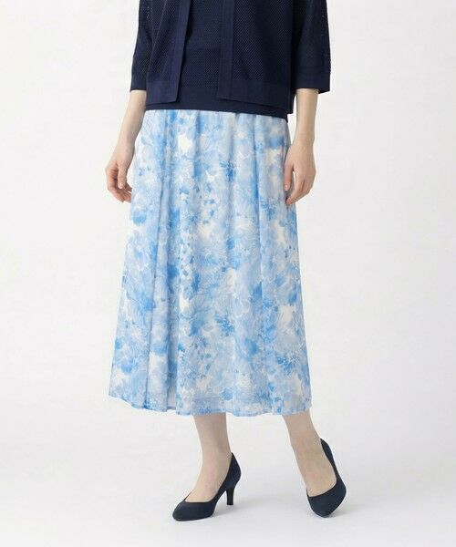 SCAPA Lサイズ / スキャパエルサイズ ミニ・ひざ丈スカート | フラワーヨウリュウスカート（ライトブルー）